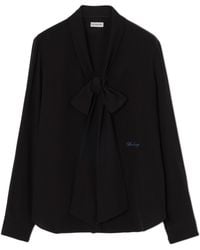 Burberry - Silk Blouse With Embroidered Logo And Scarf Detail - Lyst