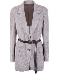 Brunello Cucinelli - Belted Single Breasted Jacket - Lyst