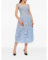 Self-Portrait Metallic Floral Tiered Midi Dress in Blue | Lyst
