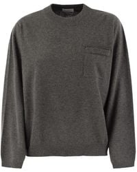 Brunello Cucinelli - Cashmere Sweater With Breast Pocket And Necklace - Lyst