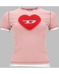 DIESEL - T-Shirt Con Stampa A Cuore E Borchie - Lyst