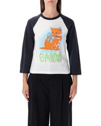Ganni - Cropped Kitty 3/4 Sleeve T-Shirt - Lyst