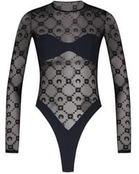 Marine Serre - "Moonogram" Mesh Flock Long Sleeves Bodysuit Top - Lyst
