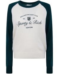 Sporty & Rich - Sporty & Rich "Syracuse" Cashmere Baseball Sweater - Lyst