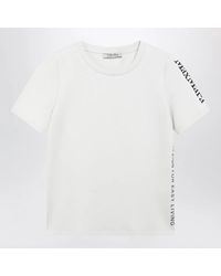 Max Mara - Max Mara S Écru Cottonblend Tshirt With Embroidered Logo - Lyst