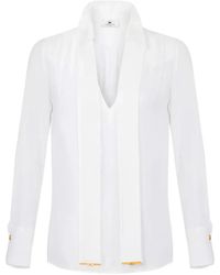 Elisabetta Franchi - Viscose Georgette Blouse With Sash Belt - Lyst