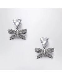 Self-Portrait - Self Portrait Heart Drop Earrings With Crystal Bow - Lyst