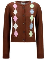 Ganni - Diamond-Pattern Cardigan - Lyst