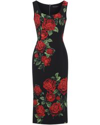 Dolce & Gabbana - Dolce & Gabbana Rose Rosse Nero Midi Dress - Lyst