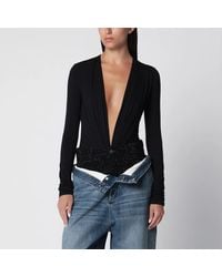 ANDAMANE - Deep Neckline Stretch Jersey Bodysuit - Lyst