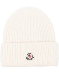 Moncler - Logo-Patch Ribbed-Knit Beanie Hat - Lyst