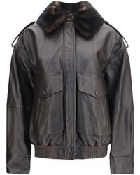 Loulou de Saison - Russo Leather Bomber With Shearling Collar Calf Bos Taurus Jacket - Lyst
