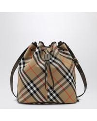 Burberry - Medium Bucket Bag With Check Pattern - Lyst