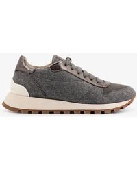 Brunello Cucinelli - Low-Top Wool Flannel Sneakers With Leather Profiles - Lyst