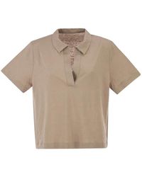 Majestic - Cropped Linen Stretch Polo With V-Neck - Lyst