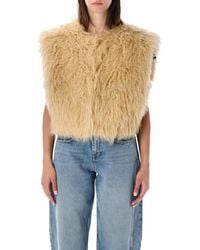 Isabel Marant - Florana Faux Fur Gilet Vest With Collarless Design, Side Pockets & Hook Closure - Lyst