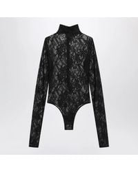 ANDAMANE - Semisheer Lace Turtleneck Bodysuit - Lyst