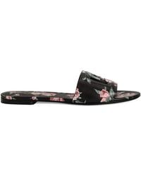 Dolce & Gabbana - Dolce & Gabbana Calfskin Flat Slippers With Rose Print - Lyst
