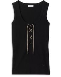 Burberry - Cotton Blend Tank Top With Check Trim - Lyst