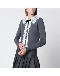 Self-Portrait - Self Portrait Knitted Wool Cardigan With Lace Collar - Lyst