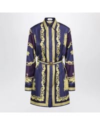 Versace - Eggplant Chemisier Mini Dress With Baroque Print - Lyst