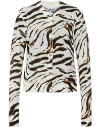 Ganni - Tiger-Print Logo-Embroidered Cardigan - Lyst