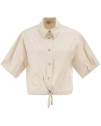 Peserico - Cropped Stretch Cotton Shirt With Drawstring - Lyst