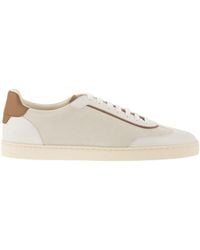 Brunello Cucinelli - Low-Top Leather And Suede Sneakers With Contrasting Details - Lyst