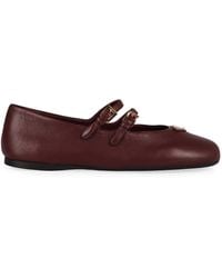 Prada - Leather Ballet Flats With Logo - Lyst