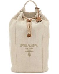 Prada - Sand Canvas Backpack - Lyst