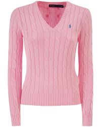 Polo Ralph Lauren - Cotton Cable Knit Jumper With V-Neck - Lyst