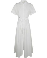 Max Mara - Agoraio Belted Short Sleeves Poplin Dress - Lyst