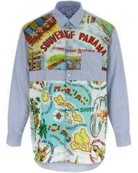 Comme des Garçons - Patterned Insert Cotton Poplin Shirt With Asymmetric Hem - Lyst