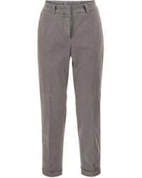 Peserico - Stretch Cotton Tapered Trousers With Elasticated Waistband - Lyst