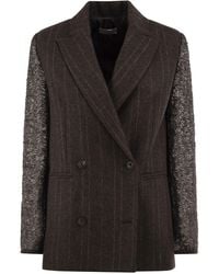 Antonelli - Double-Breasted Pinstripe Blazer With Sequin Sleeves - Lyst
