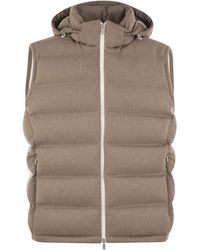 Brunello Cucinelli - Sleeveless Wool Down Jacket With Detachable Hood - Lyst