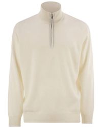 Brunello Cucinelli - High-Necked Cashmere Sweater With Zip Opening - Lyst