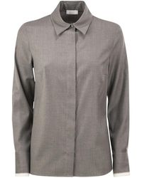 Peserico - Stretch Virgin Wool And Viscose Shirt With Shimmering Cuff Detail - Lyst