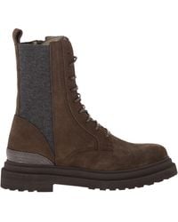 Brunello Cucinelli - Suede Combat Boots With Cashmere Panels And Monili Trim - Lyst