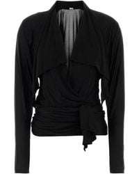 Balmain - Draped Open-Neck Viscose T-Shirt Top - Lyst