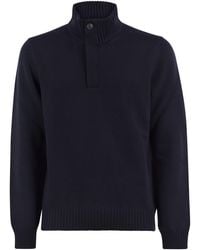 Fay - Virgin Wool Jumper With High Neck And Hook Fastening - Lyst