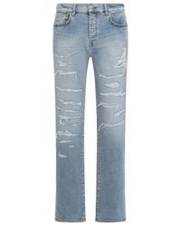 Amiri - Worn Slate Cotton Repaired Slim Jeans - Lyst