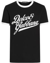 Dolce & Gabbana - T-Shirt With A Logo And Velvet Finish - Lyst