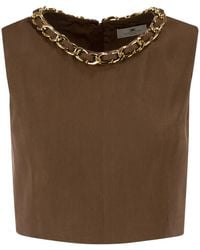 Elisabetta Franchi - Sleeveless Top With Jewel Chain Detail - Lyst
