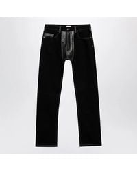 Versace - Straight-Leg Denim And Leather Jeans - Lyst