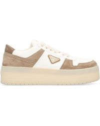 Prada - Two-Tone Leather And Suede Downtown Bold Sneakers - Lyst
