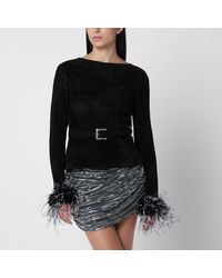 Self-Portrait - Chenille Knit Top With Feather Trim - Lyst