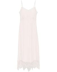 Simone Rocha - Powder- Silk-Blend Crepe De Chine Dress By Straight Cut. Adjustable Straps. Embroidered Lace Edges. Side Slit. Gathered Bust - Lyst