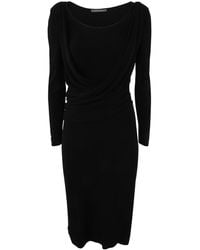 Alberta Ferretti - Long Sleeves V Neck Midi Dress - Lyst