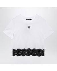 Dolce & Gabbana - Dolce & Gabbana Jersey Tshirt With Lace - Lyst